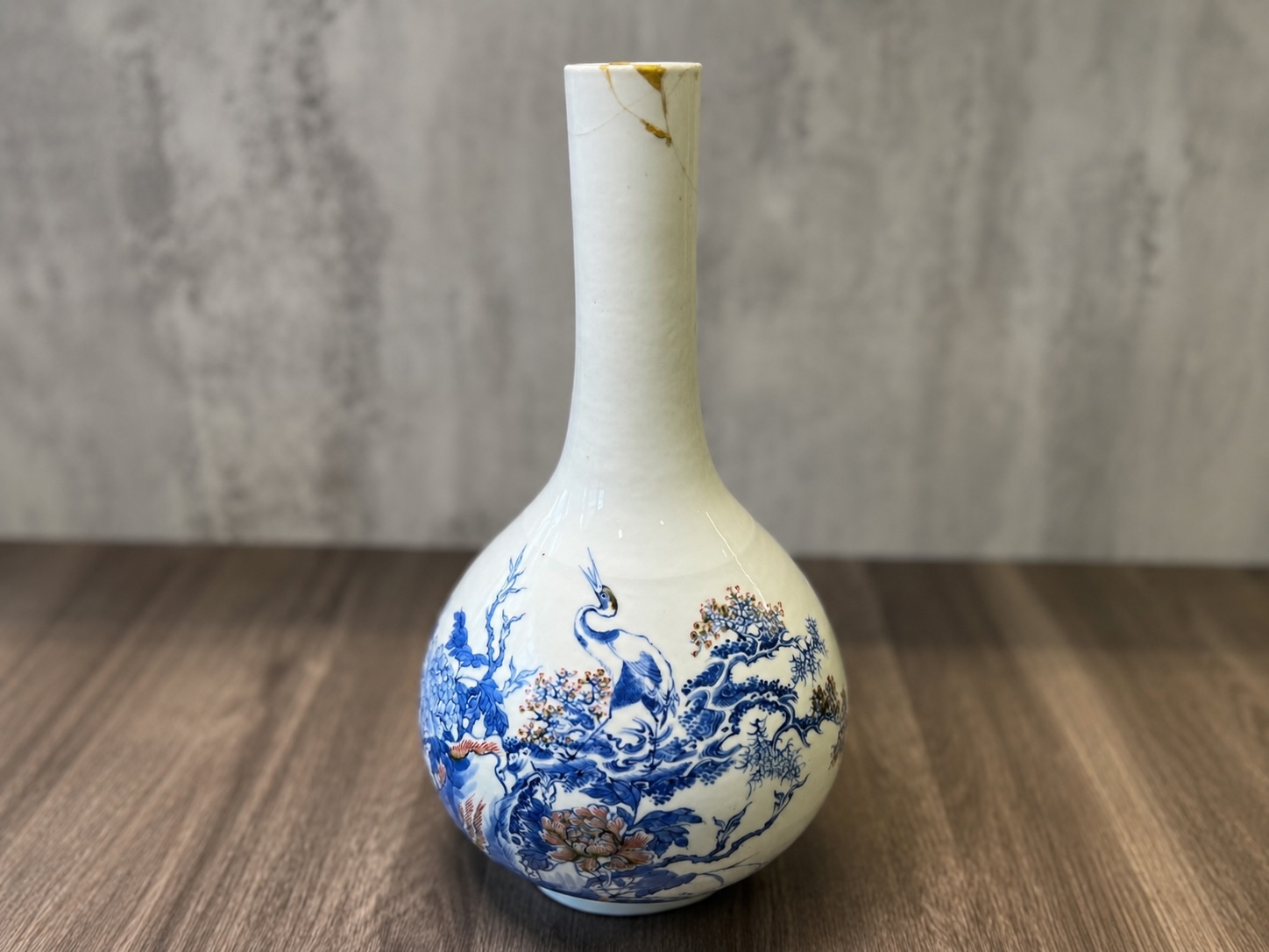 青花釉里紅花鳥紋長頸瓶
